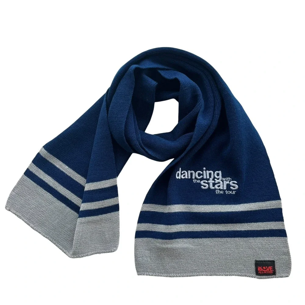 Dancing with the Stars The Tour Navy Blue Stripe Embroidered Knit Scarf DWTS 58